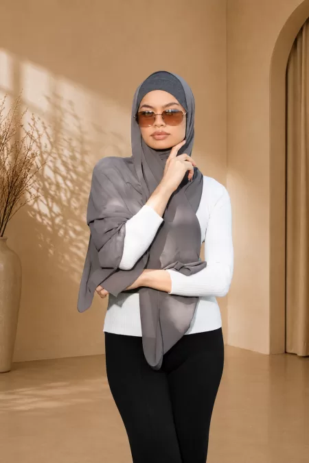 Solid Dark Grey Chiffon Set
