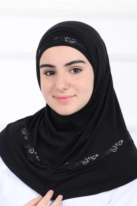 Black Lace Kids Two Pieces Hijab