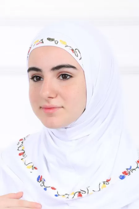 White Kids Two Pieces Hijab Lace Design
