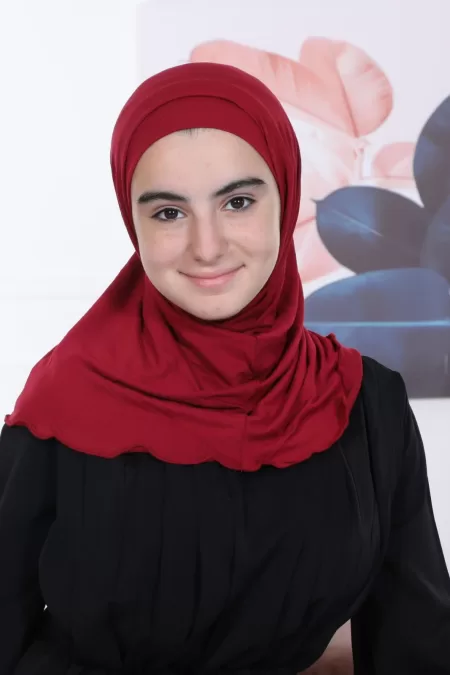 Dark Red Kids Two Pieces Hijab plain Design
