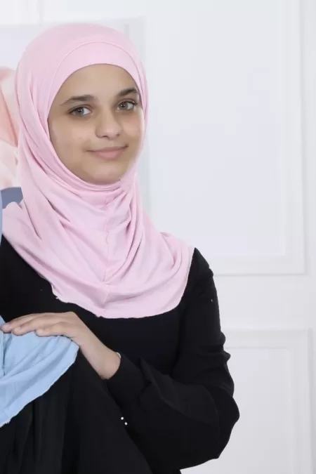 Pink Kids Two Pieces Hijab plain Design