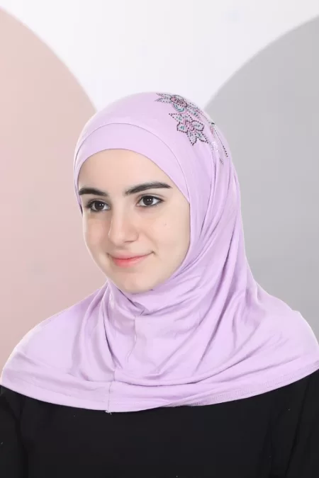 Purple Kids Two Pieces Hijab Crystal Design
