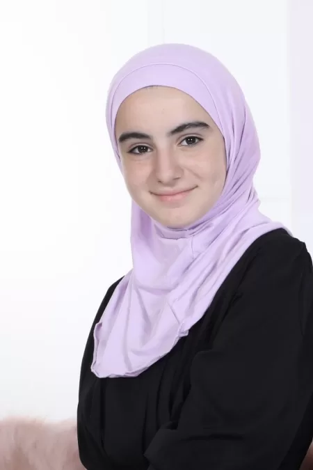 Light Purple Kids Two Pieces Hijab plain Design