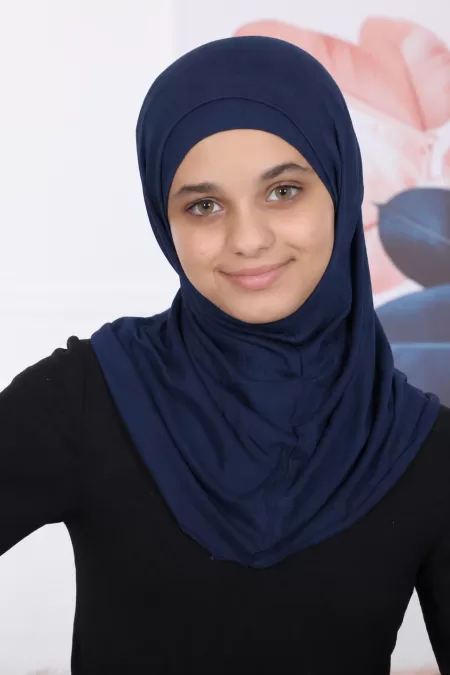 Navy Kids Two Pieces Hijab plain Design