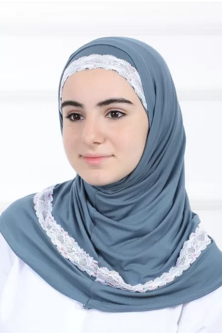 Petrol Kids Two Pieces Hijab Lace Design