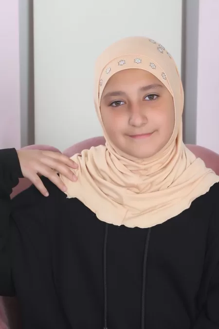 Nude Kids Two Pieces Hijab Crystal Design
