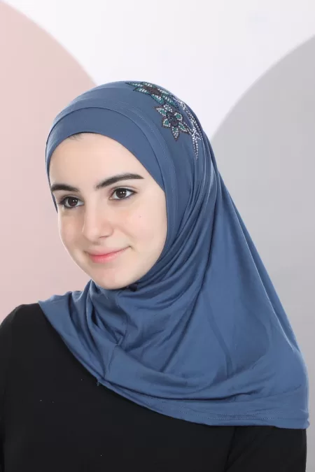 Light Navy Two Pieces Hijab Crystal Design
