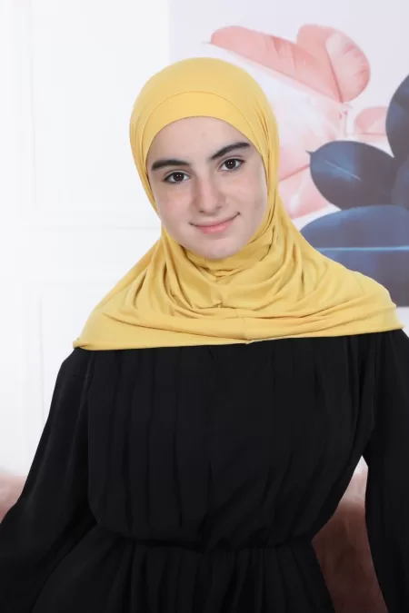 Yellow Kids Two Pieces Hijab plain Design