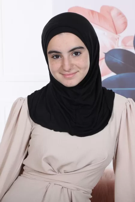 Black Kids Two Pieces Hijab plain Design