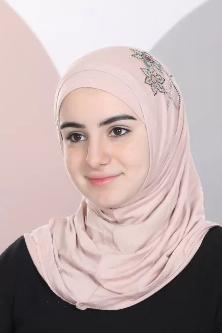Blush Pink Two Pieces Hijab Crystal Design