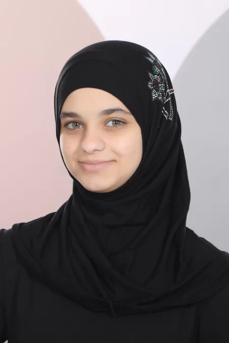 Black Kids Two Pieces Hijab Crystal Design