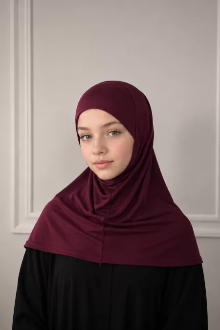 Maroon Two Pieces Hijab Crystal Design
